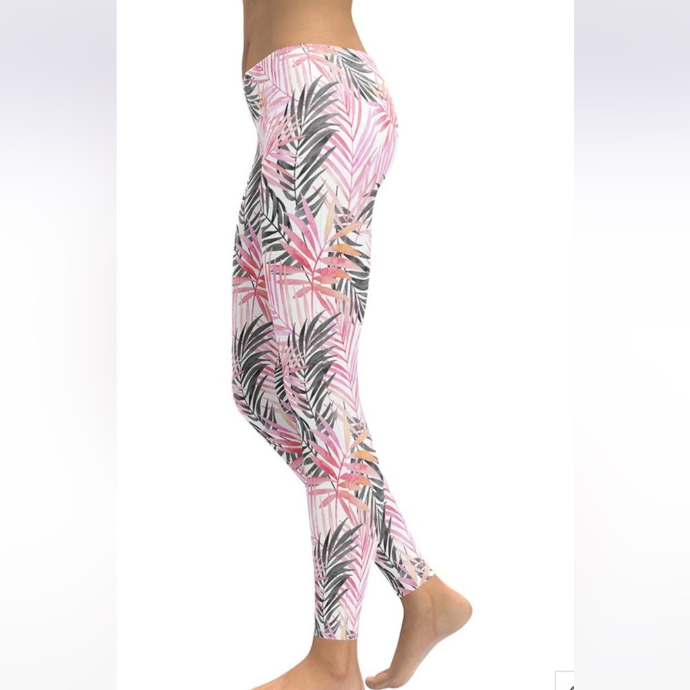 Tropical Palm Print Leggings - Pink